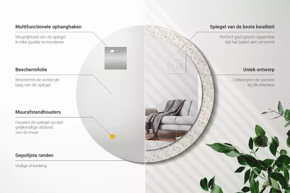 Bedrukte ronde spiegel Vogelveren