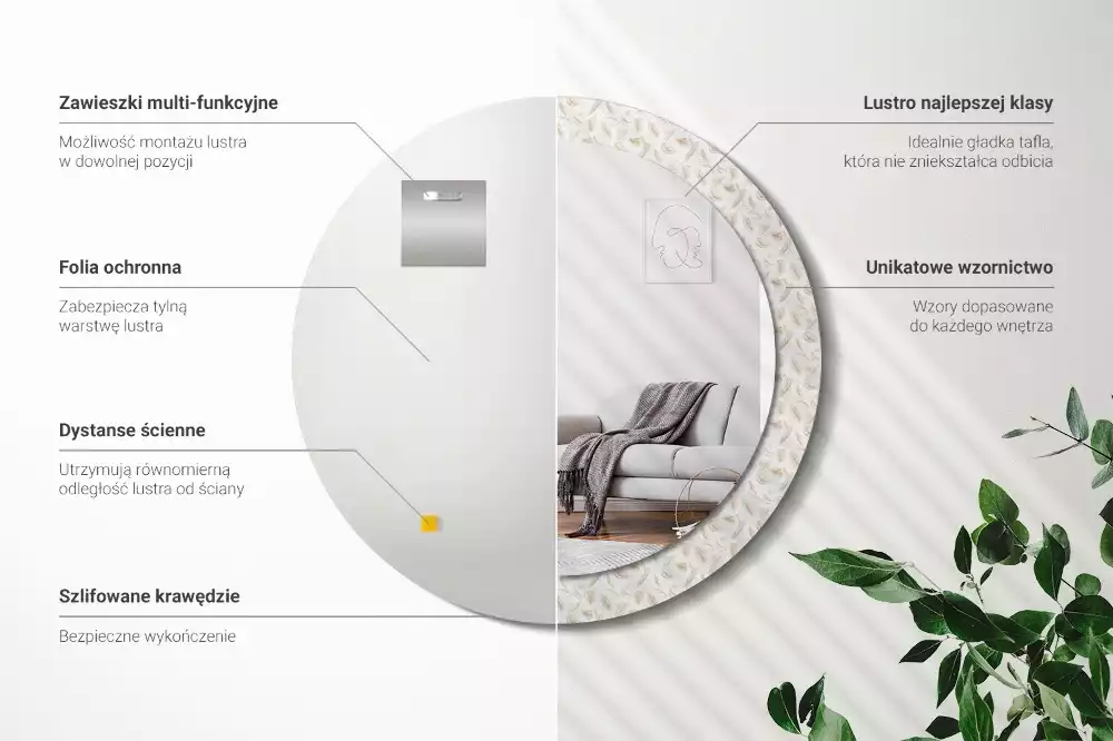 Bedrukte ronde spiegel Vogelveren