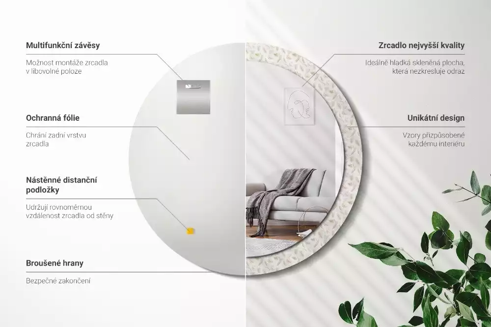 Bedrukte ronde spiegel Vogelveren