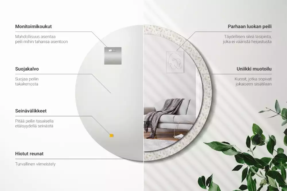 Bedrukte ronde spiegel Vogelveren