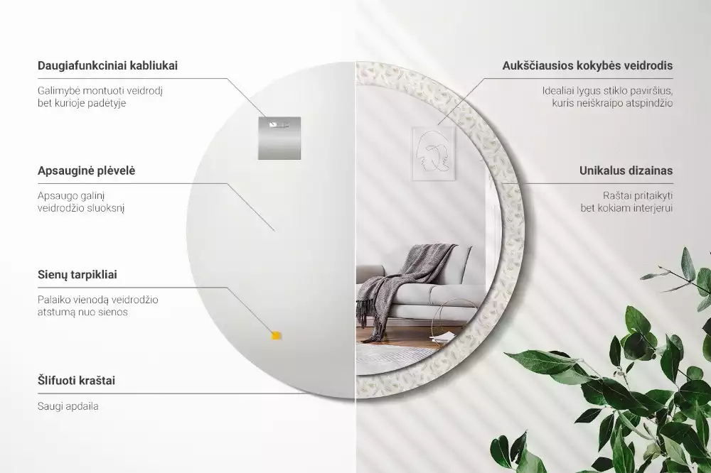 Bedrukte ronde spiegel Vogelveren