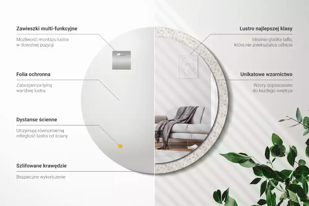 Bedrukte ronde spiegel Vogelveren