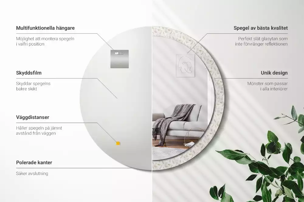 Bedrukte ronde spiegel Vogelveren