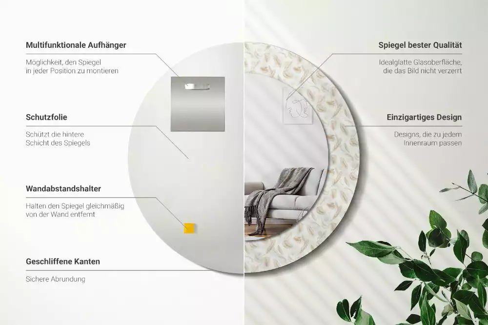 Bedrukte ronde spiegel Vogelveren