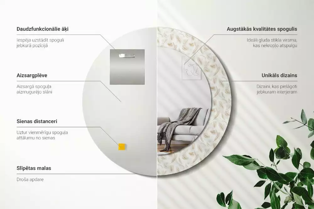 Bedrukte ronde spiegel Vogelveren