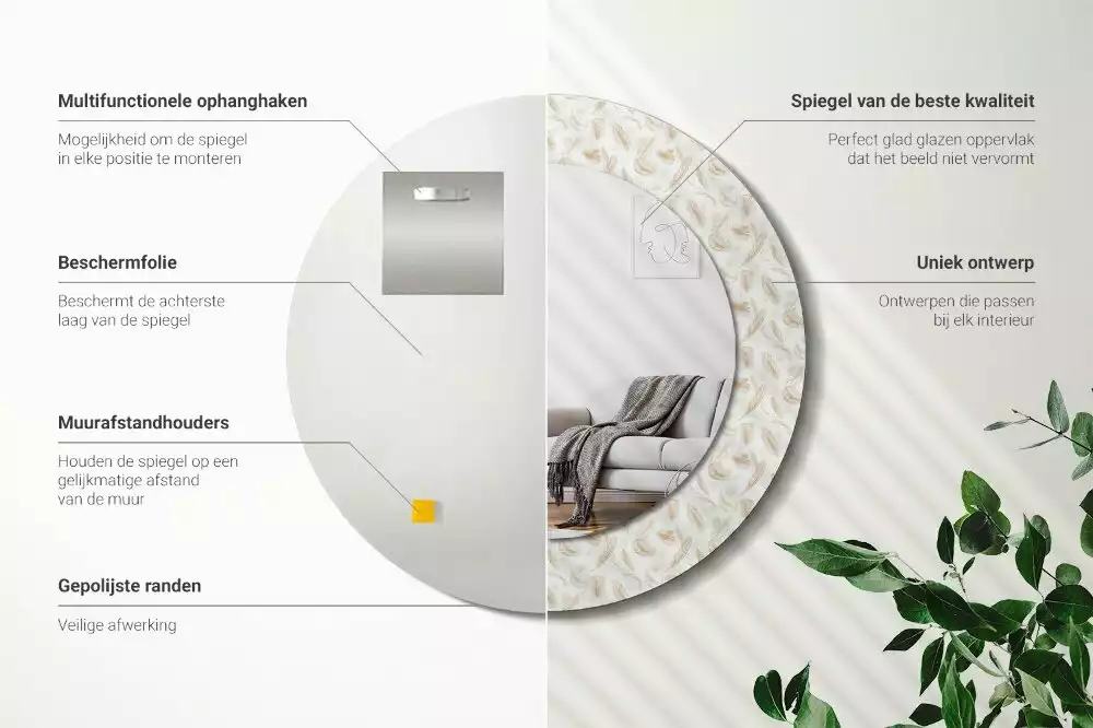 Bedrukte ronde spiegel Vogelveren