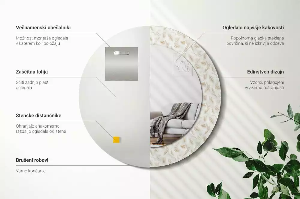 Bedrukte ronde spiegel Vogelveren