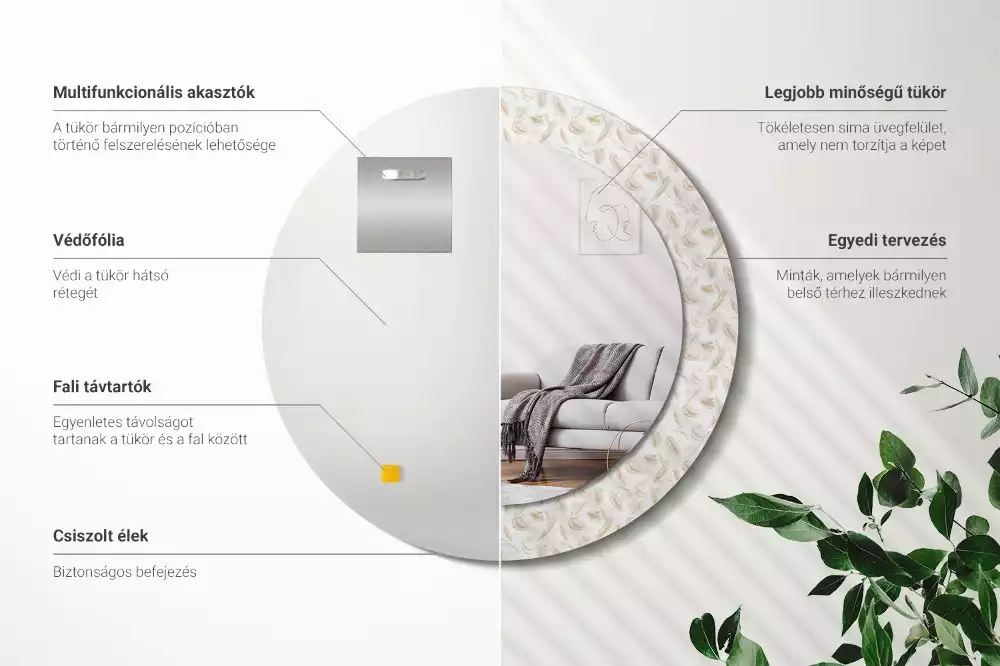 Bedrukte ronde spiegel Vogelveren