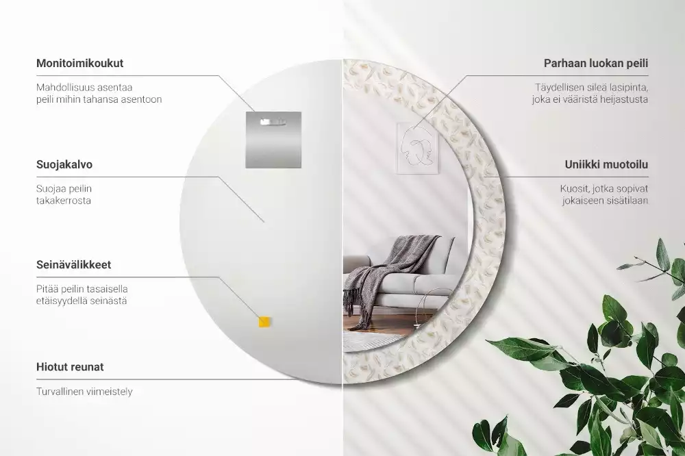 Bedrukte ronde spiegel Vogelveren