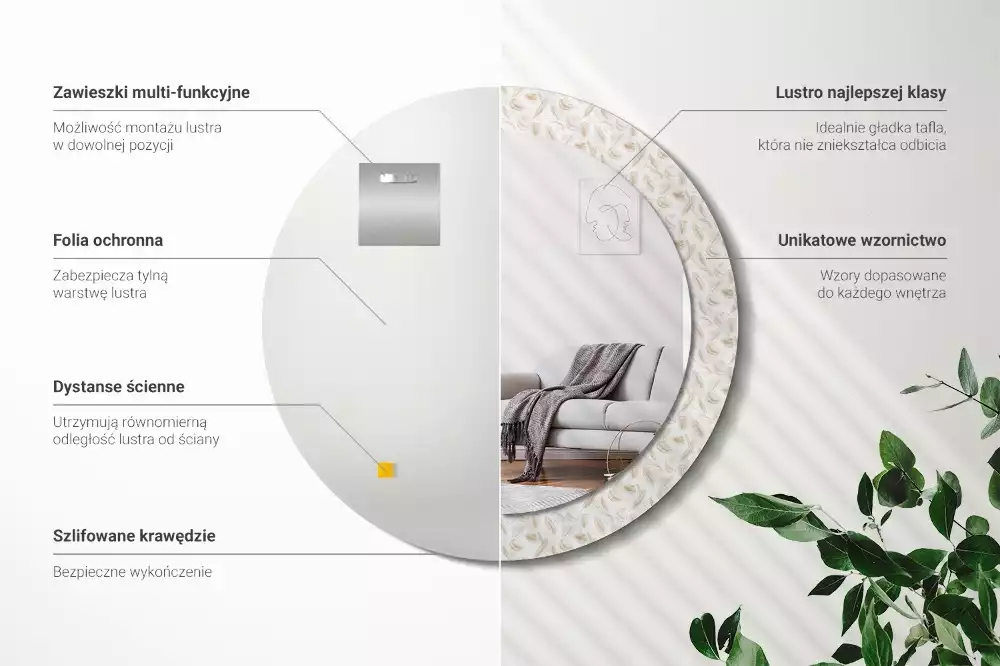 Bedrukte ronde spiegel Vogelveren