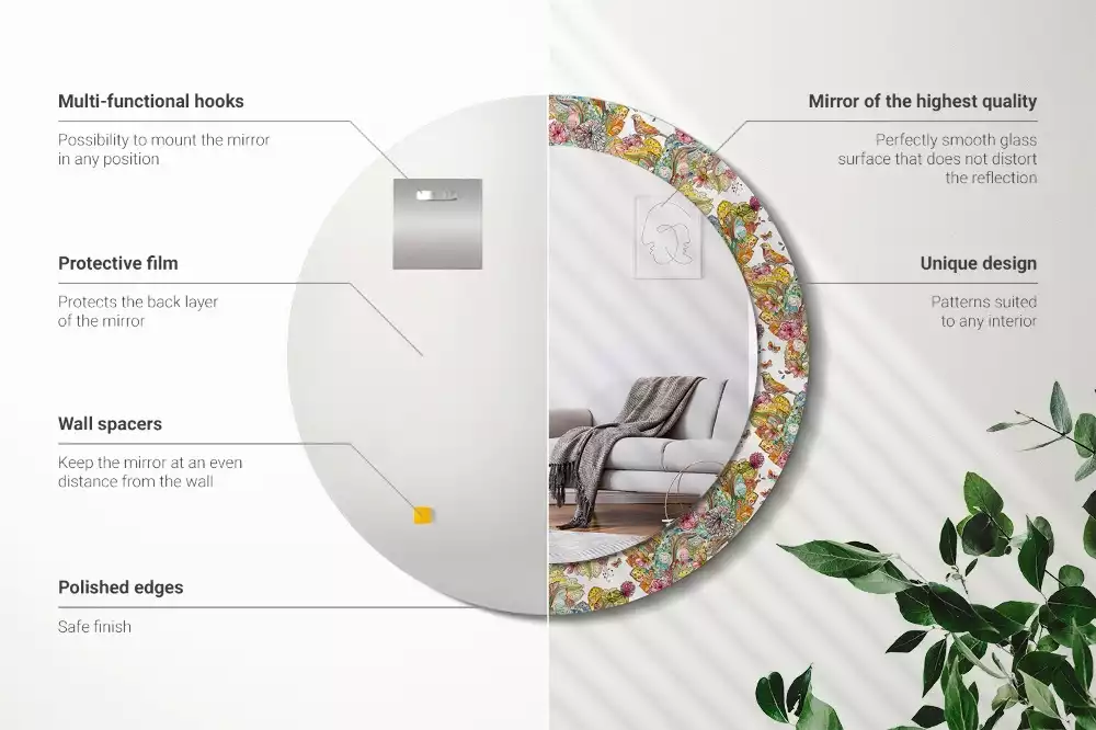 Ronde spiegel met bedrukte lijst Sprookjesachtige bloemen