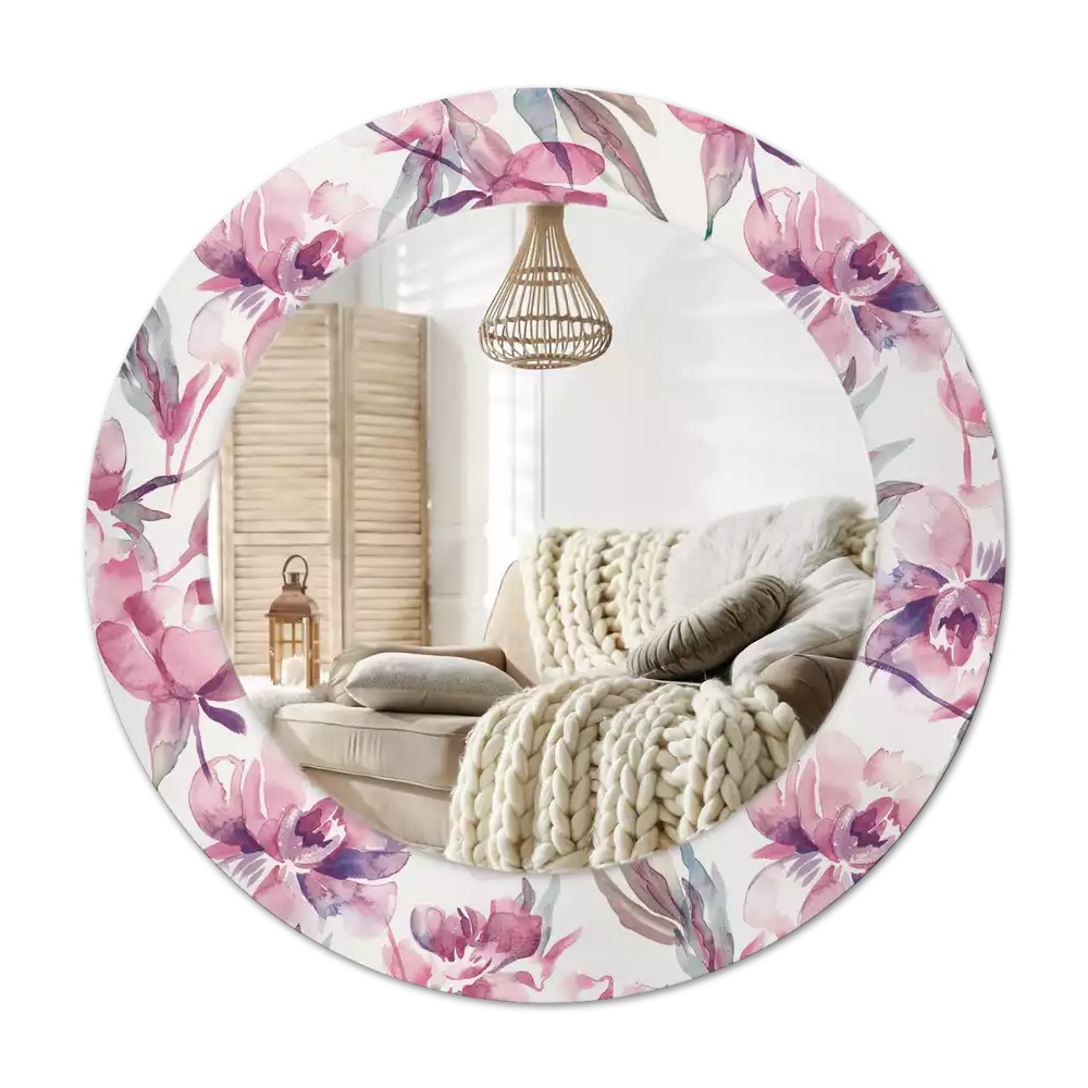 Ronde spiegel met decoratie Pioenrozen bloemen