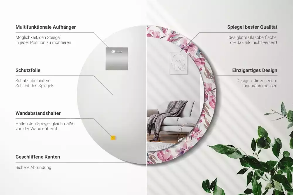 Ronde spiegel met decoratie Pioenrozen bloemen