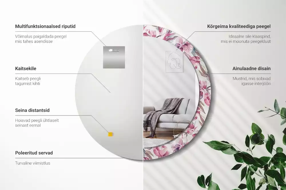 Ronde spiegel met decoratie Pioenrozen bloemen