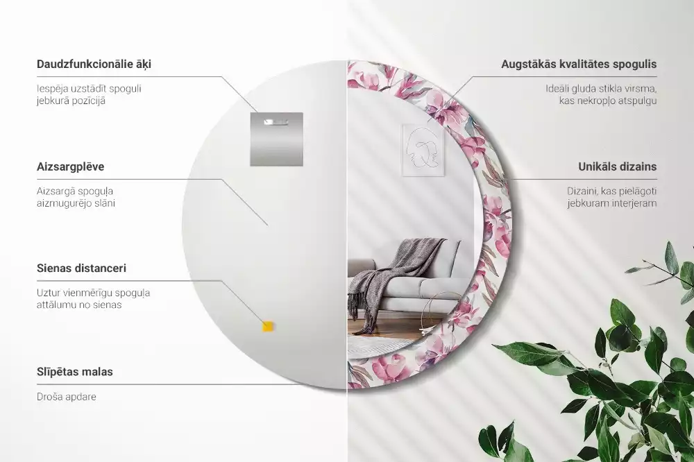 Ronde spiegel met decoratie Pioenrozen bloemen