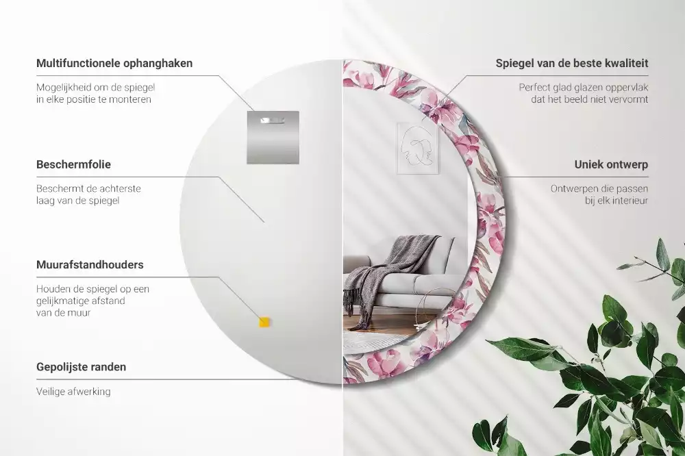 Ronde spiegel met decoratie Pioenrozen bloemen