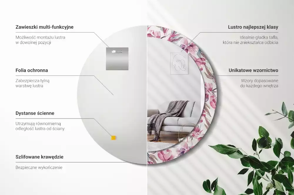 Ronde spiegel met decoratie Pioenrozen bloemen