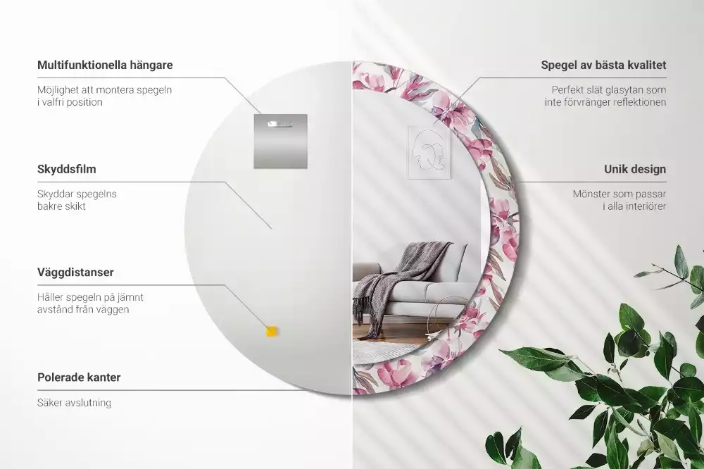 Ronde spiegel met decoratie Pioenrozen bloemen