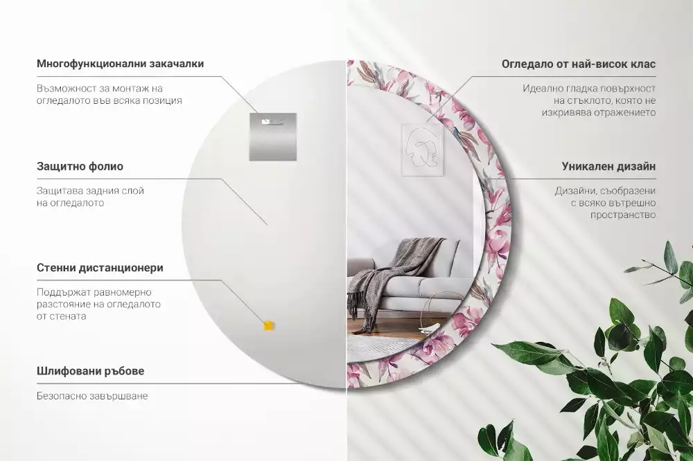 Ronde spiegel met decoratie Pioenrozen bloemen