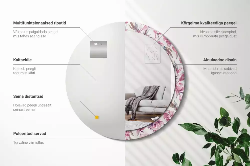 Ronde spiegel met decoratie Pioenrozen bloemen