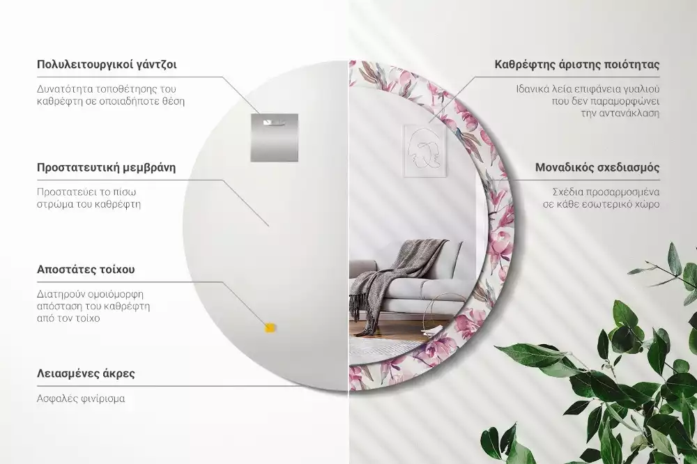 Ronde spiegel met decoratie Pioenrozen bloemen