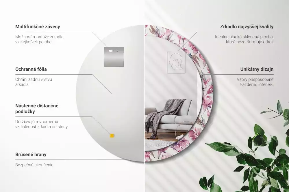 Ronde spiegel met decoratie Pioenrozen bloemen