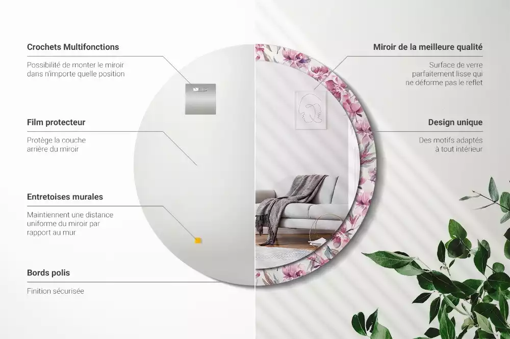 Ronde spiegel met decoratie Pioenrozen bloemen