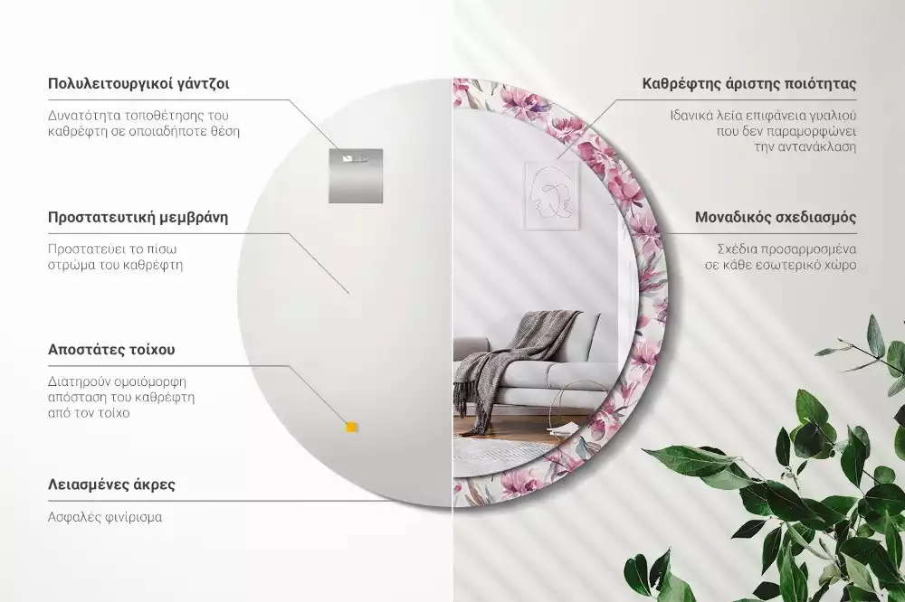 Ronde spiegel met decoratie Pioenrozen bloemen