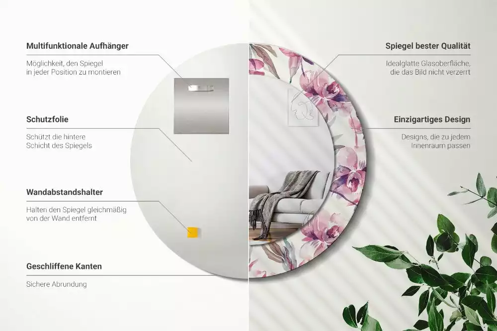 Ronde spiegel met decoratie Pioenrozen bloemen