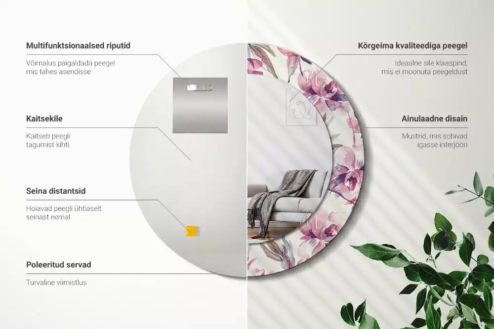 Ronde spiegel met decoratie Pioenrozen bloemen
