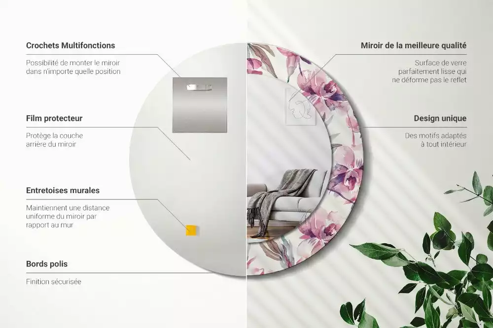 Ronde spiegel met decoratie Pioenrozen bloemen