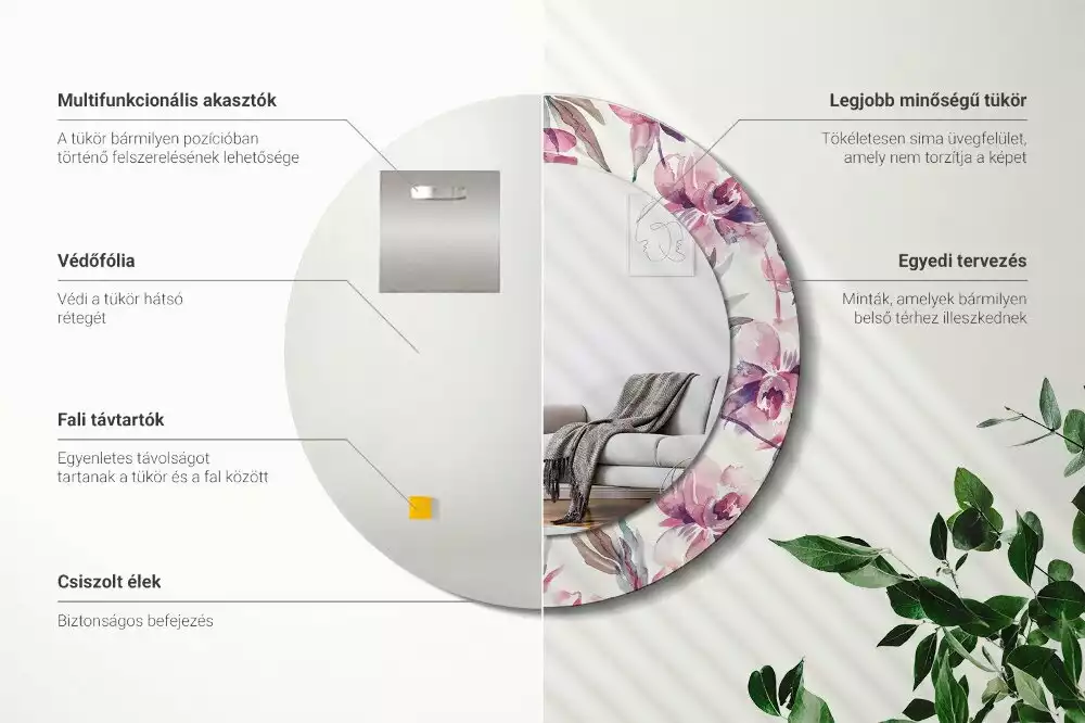 Ronde spiegel met decoratie Pioenrozen bloemen