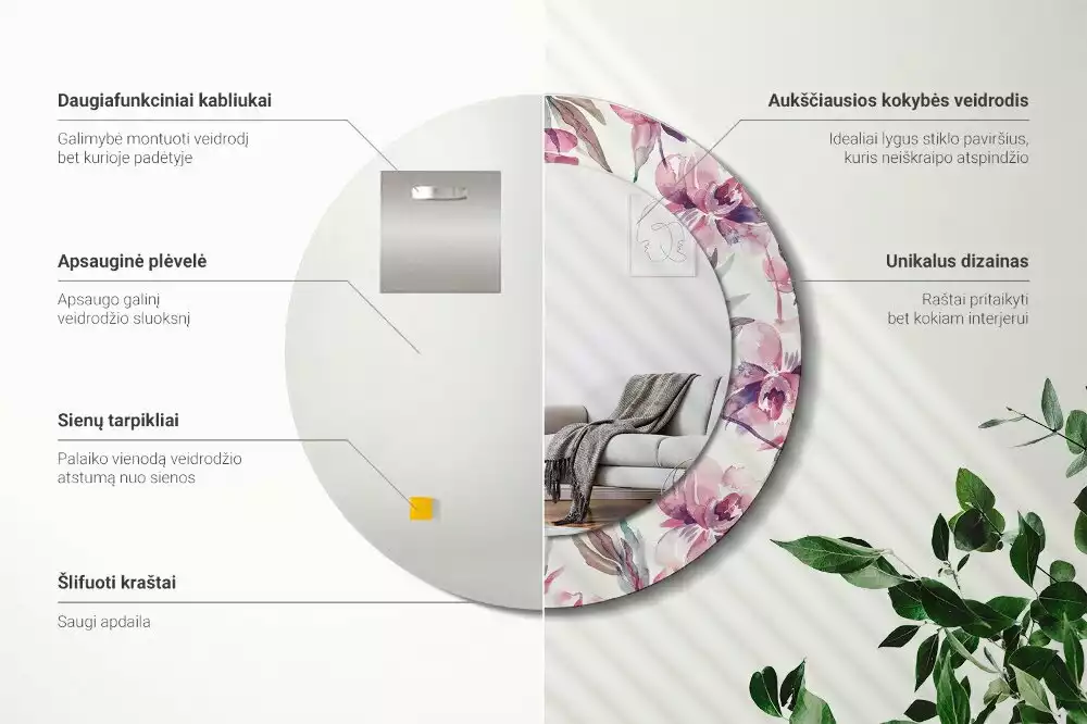 Ronde spiegel met decoratie Pioenrozen bloemen