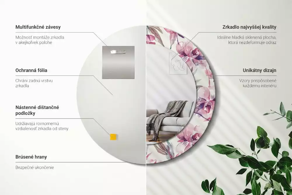 Ronde spiegel met decoratie Pioenrozen bloemen