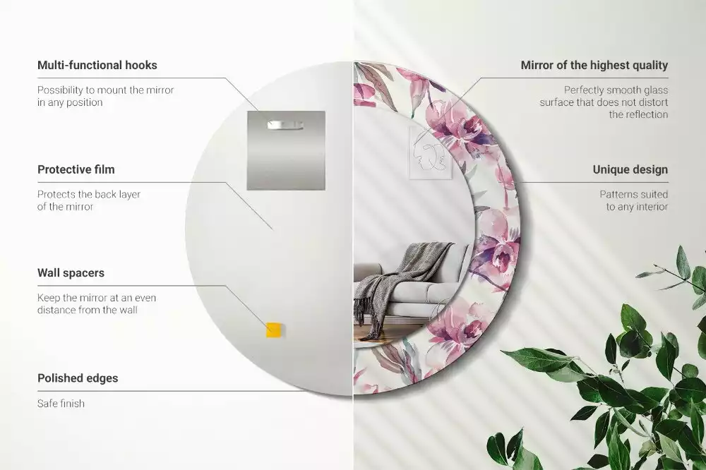 Ronde spiegel met decoratie Pioenrozen bloemen