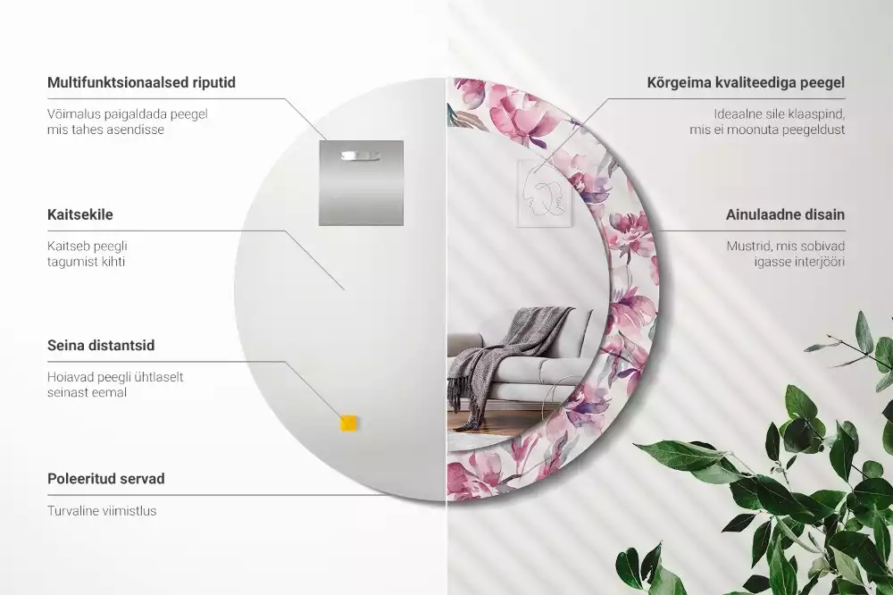 Ronde spiegel met decoratie Pioenrozen bloemen