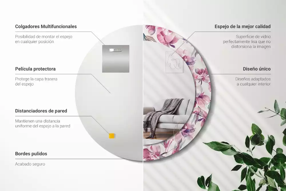 Ronde spiegel met decoratie Pioenrozen bloemen