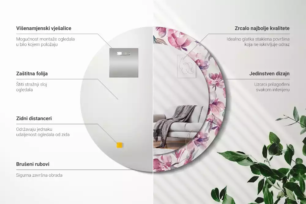 Ronde spiegel met decoratie Pioenrozen bloemen