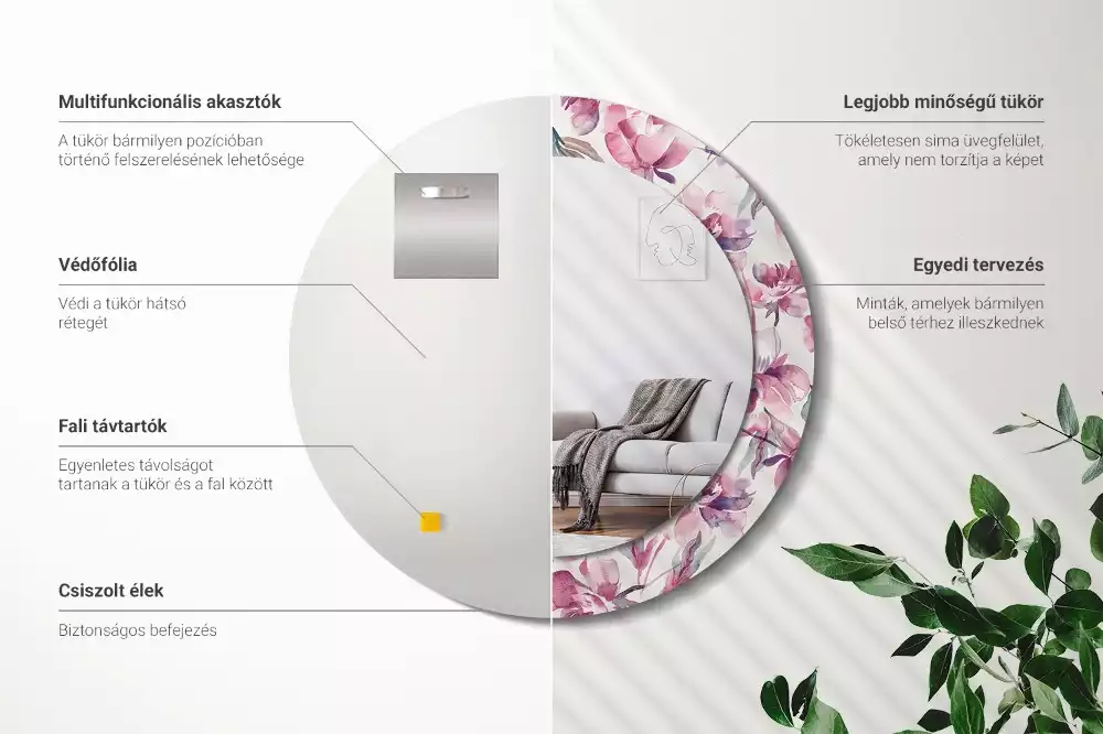Ronde spiegel met decoratie Pioenrozen bloemen