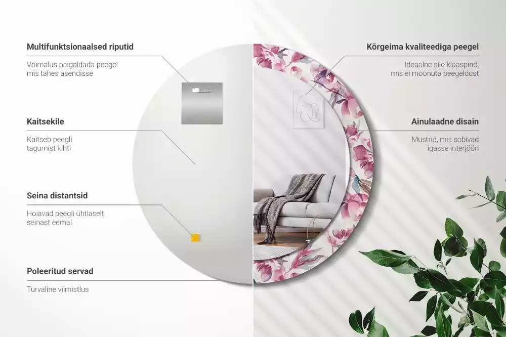 Ronde spiegel met decoratie Pioenrozen bloemen