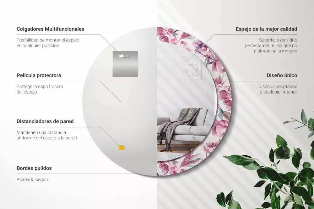 Ronde spiegel met decoratie Pioenrozen bloemen