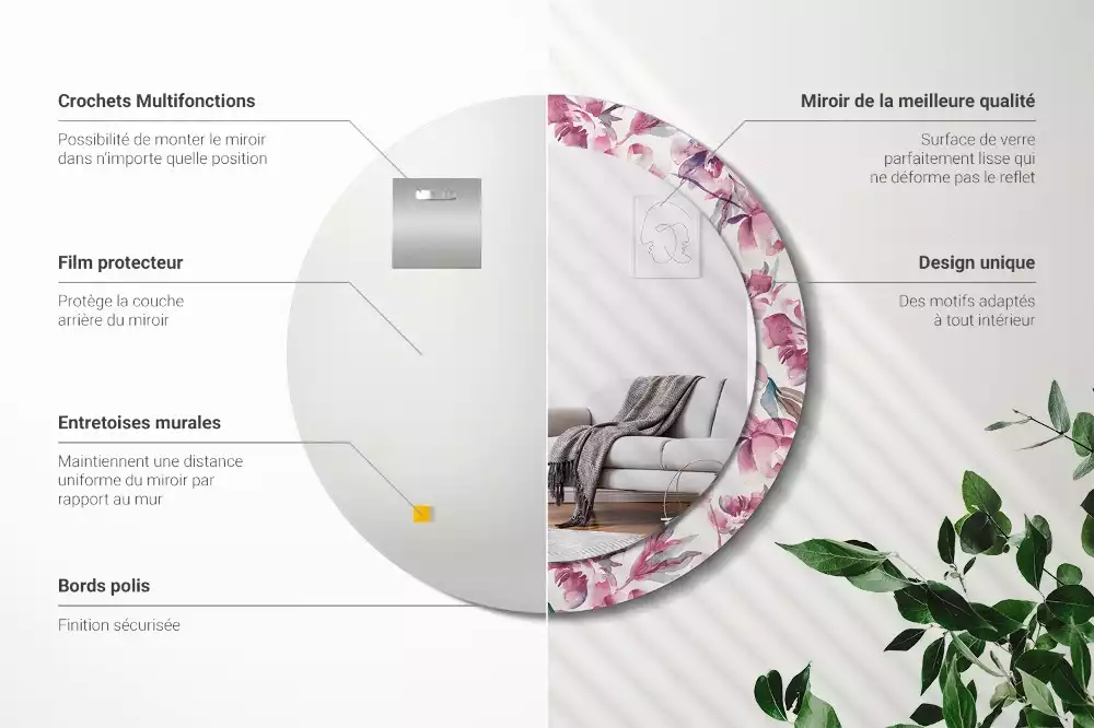 Ronde spiegel met decoratie Pioenrozen bloemen