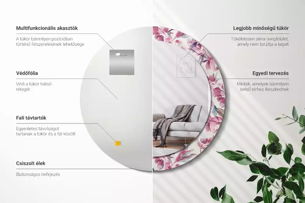 Ronde spiegel met decoratie Pioenrozen bloemen