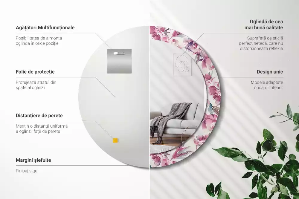 Ronde spiegel met decoratie Pioenrozen bloemen