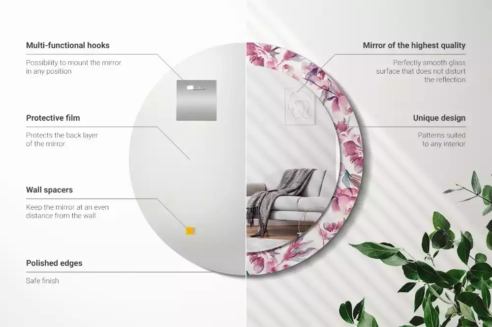 Ronde spiegel met decoratie Pioenrozen bloemen