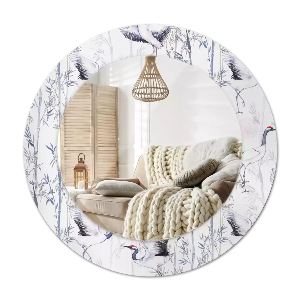 Ronde spiegel met decoratie Kraanvogels
