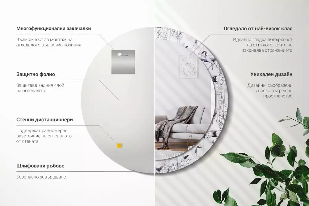 Ronde spiegel met decoratie Kraanvogels