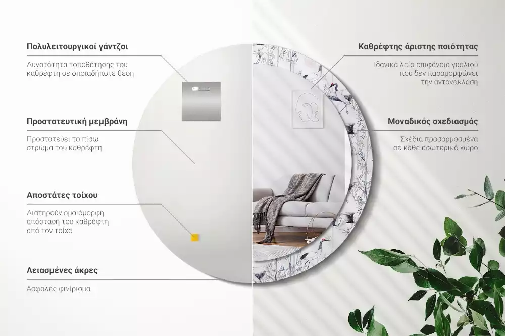 Ronde spiegel met decoratie Kraanvogels