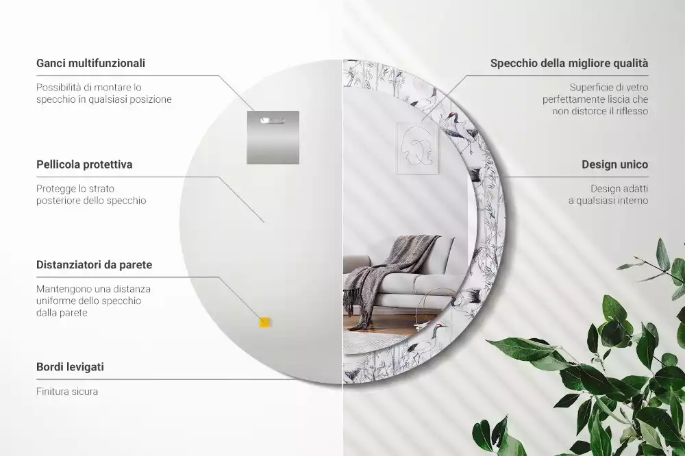 Ronde spiegel met decoratie Kraanvogels