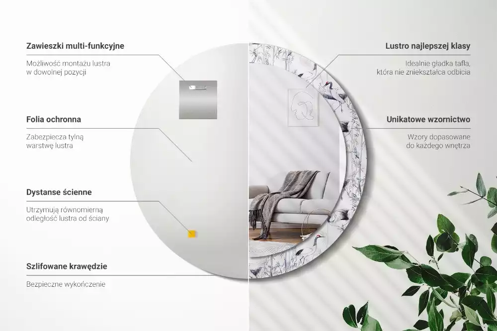 Ronde spiegel met decoratie Kraanvogels